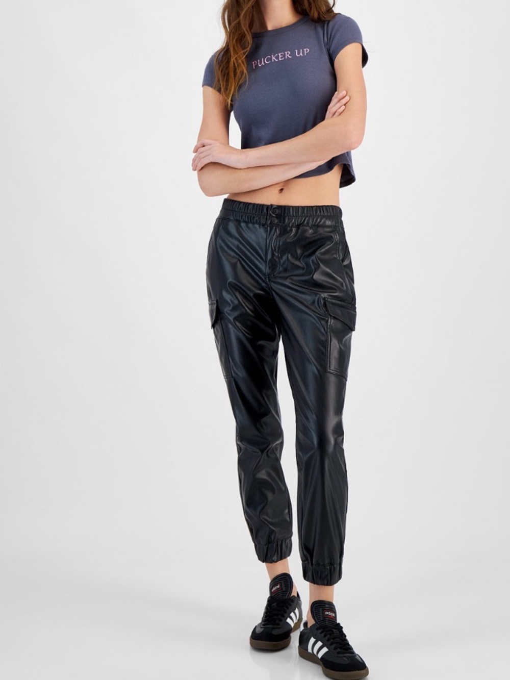 Madden Girl Juniors' Faux Leather High-Rise Jogger Pants